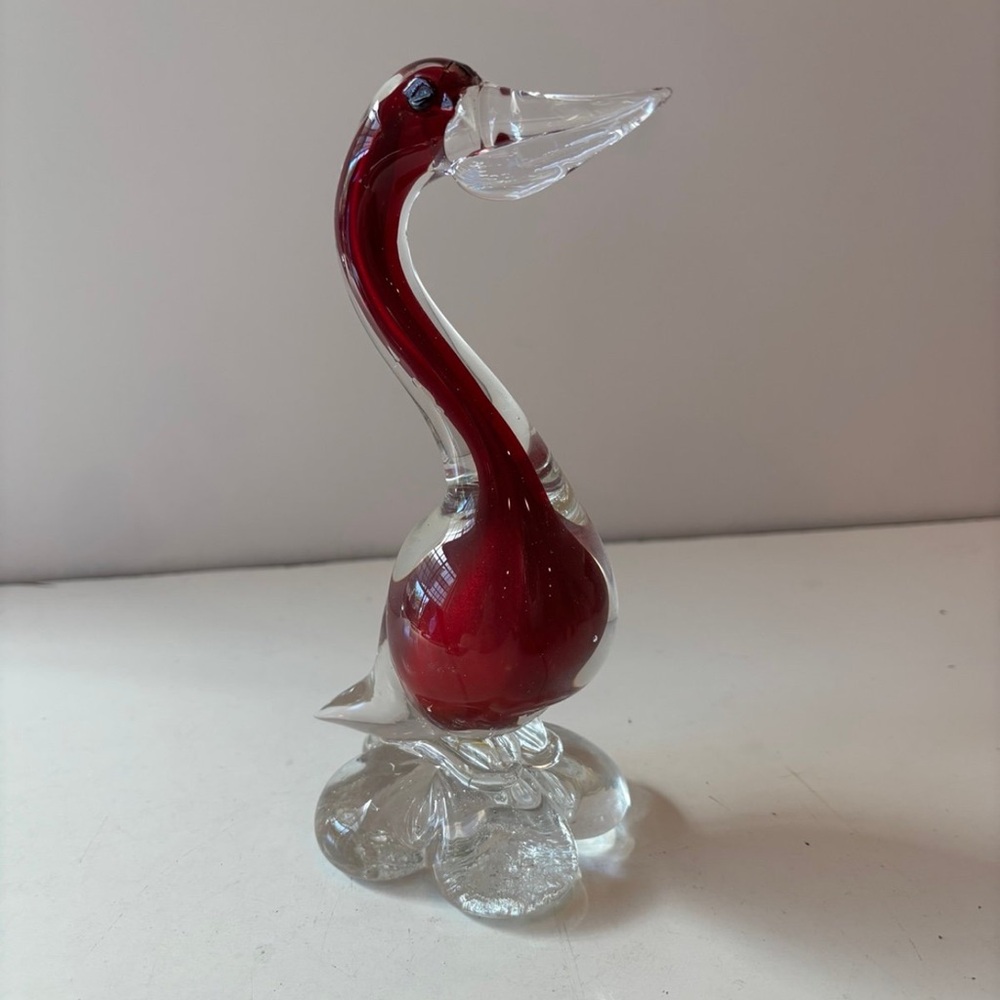 Authentic Venetian Glass Made in Murano Italy Red Goose Duck Original Sticker